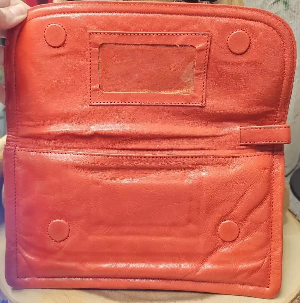 Latico Convertible Leather Clutch Wristlet Wallet Bright Orange Magnet Close